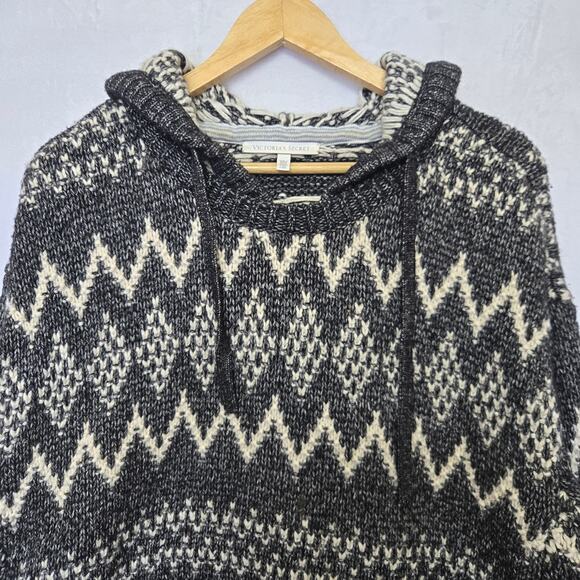 Victoria Secret Women Fair Isle Cabin Cozy Chunky Knit Oversize Hoodie Sweater L - Picture 2 of 12